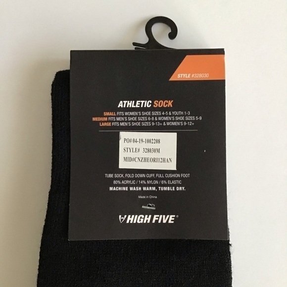 NEW High Five Black Athletic Socks ADULT Medium 24” Tube Sock Men Shoe SZ 6-8 - Picture 3 of 5